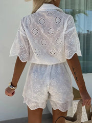 Eyelet Lace Button-Up Romper