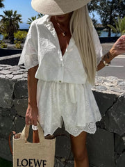 Eyelet Lace Button-Up Romper