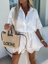 Eyelet Lace Button-Up Romper White / S