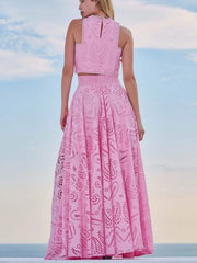 Eyelet Lace Top and Maxi Skirt Set