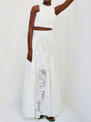 Eyelet Lace Top and Maxi Skirt Set White / S