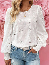 Eyelet Long Sleeve Blouse with Elastic Cuffs