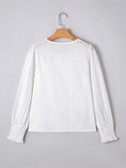 Eyelet Long Sleeve Blouse with Elastic Cuffs