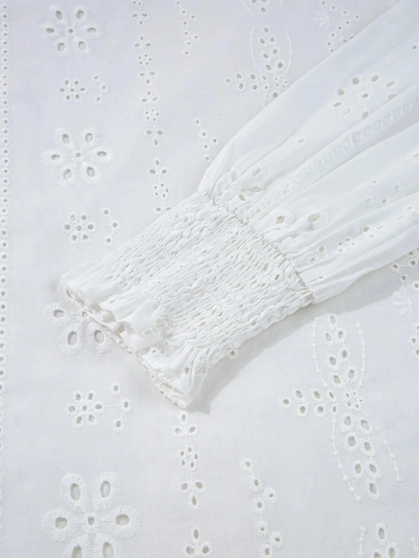 Eyelet Long Sleeve Blouse with Elastic Cuffs