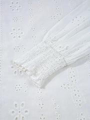Eyelet Long Sleeve Blouse with Elastic Cuffs