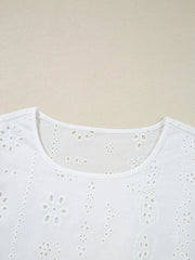 Eyelet Long Sleeve Blouse with Elastic Cuffs