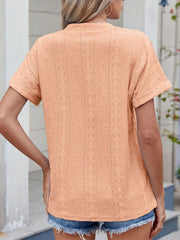 Eyelet Notched Short Sleeve Top