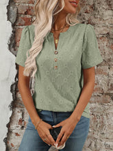 Eyelet Notched Short Sleeve Top Sage / S