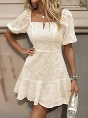 Eyelet Puff Sleeve Mini Dress
