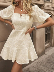 Eyelet Puff Sleeve Mini Dress
