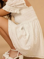 Eyelet Puff Sleeve Smocked Mini Dress