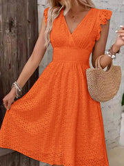 Eyelet Ruffled Cap Sleeve Mini Dress