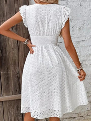 Eyelet Ruffled Cap Sleeve Mini Dress