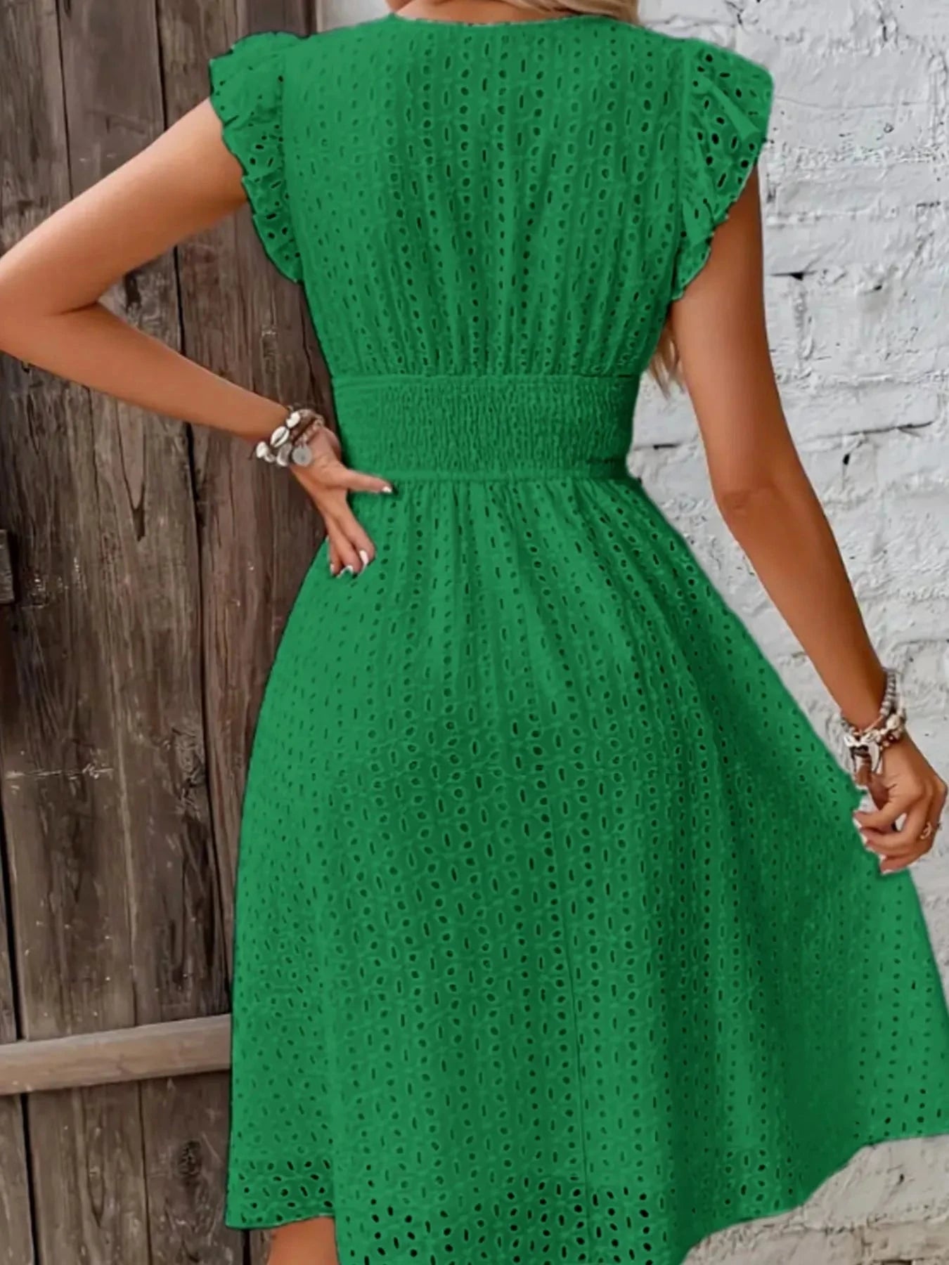 Eyelet Ruffled Cap Sleeve Mini Dress