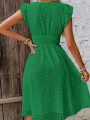 Eyelet Ruffled Cap Sleeve Mini Dress