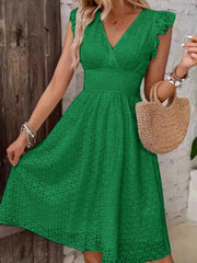 Eyelet Ruffled Cap Sleeve Mini Dress