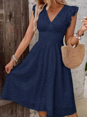 Eyelet Ruffled Cap Sleeve Mini Dress