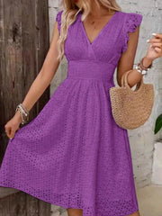 Eyelet Ruffled Cap Sleeve Mini Dress