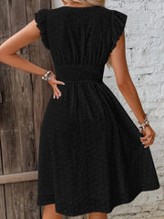 Eyelet Ruffled Cap Sleeve Mini Dress