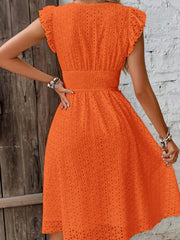 Eyelet Ruffled Cap Sleeve Mini Dress