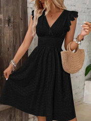 Eyelet Ruffled Cap Sleeve Mini Dress
