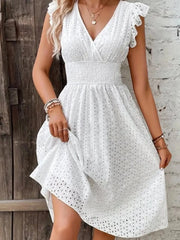 Eyelet Ruffled Cap Sleeve Mini Dress