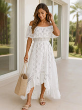 Eyelet Ruffled Hem Off-Shoulder Dress White / S