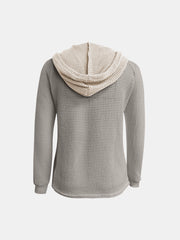 Sudadera con capucha de manga larga en contraste de punto gofre de tamaño completo