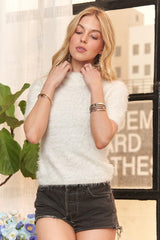 Suéter de manga corta con cuello alto y efecto borroso ADORA