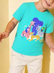 Children's aqua crew-neck T-shirt featuring an animal graphic design.