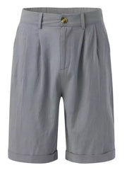 Men's grey classic pleated shorts with pockets, available in plus sizes.