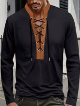 Men's vintage-style long-sleeve T-shirt featuring distinctive lace-up detailing.