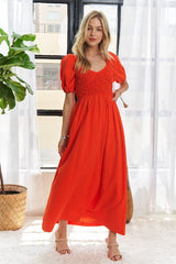 Vestido con mangas abullonadas y fruncido estilo palomitas de maíz de ADORA