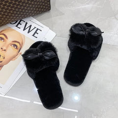 Fashionable Faux Fur House Slippers for Women: Slip-on Flats