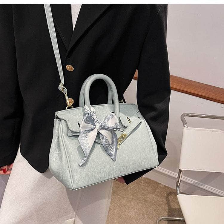 Faux Leather Messenger Bag with Chic Scarf Accents