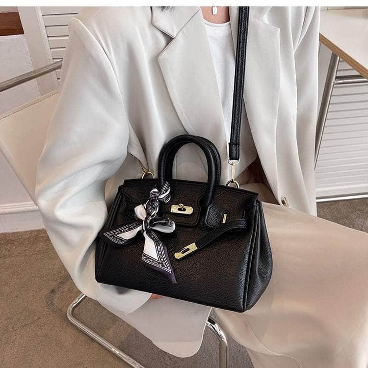 Faux Leather Messenger Bag with Chic Scarf Accents