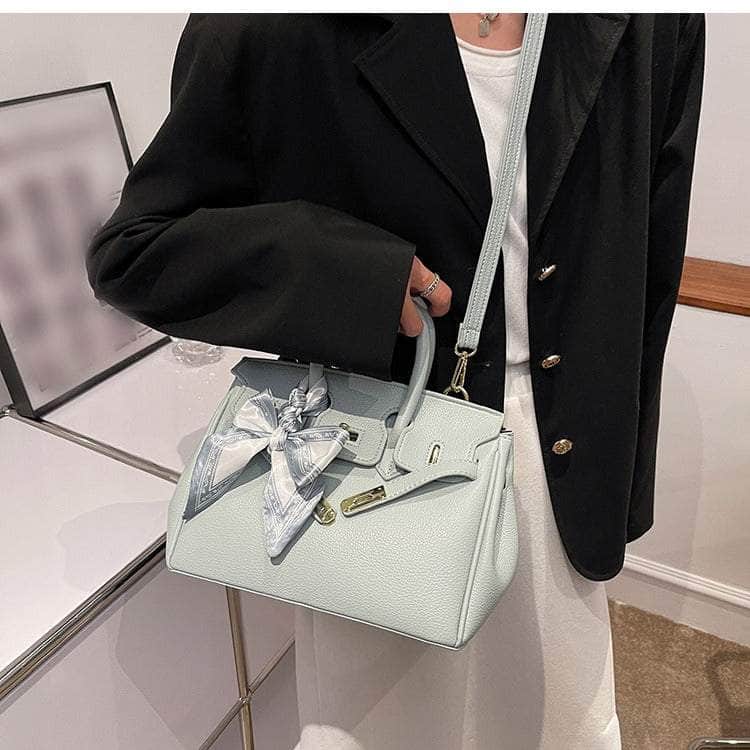 Faux Leather Messenger Bag with Chic Scarf Accents