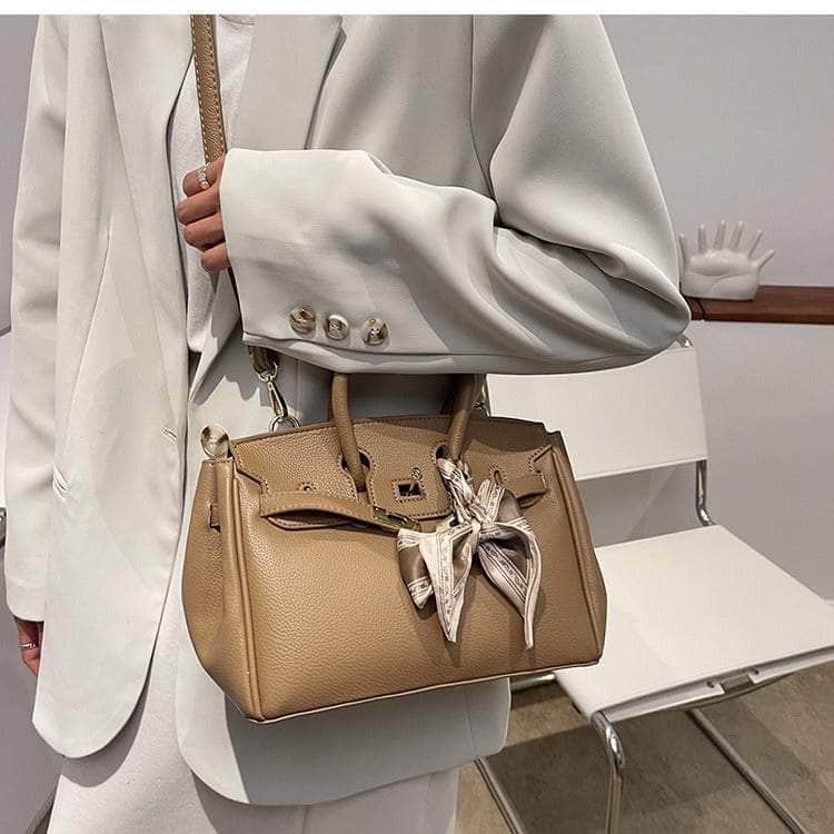 Faux Leather Messenger Bag with Chic Scarf Accents