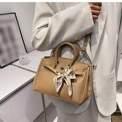 Faux Leather Messenger Bag with Chic Scarf Accents