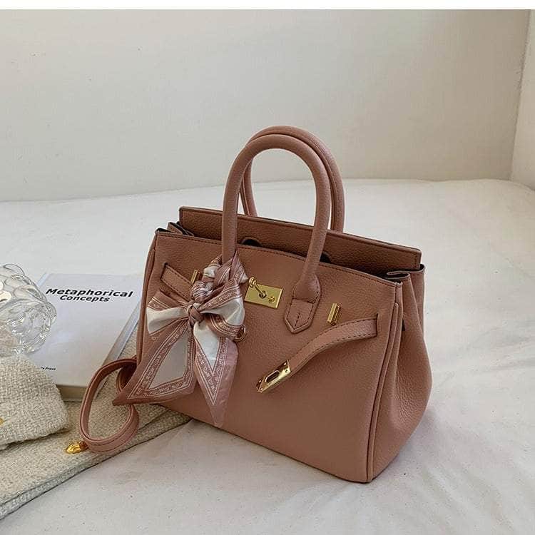 Faux Leather Messenger Bag with Chic Scarf Accents Pink