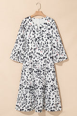 Leopard Notched Long Sleeve Dress