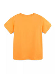 Flat lay back view of plain orange children's short sleeve round neck tee
