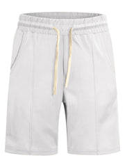 Men's white casual shorts with a drawstring waist and pockets.