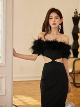 Feather-Trimmed Cutout Spaghetti Strap dress