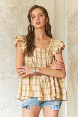 Blusa babydoll con cuello cuadrado y mangas cortas con volantes de ADORA