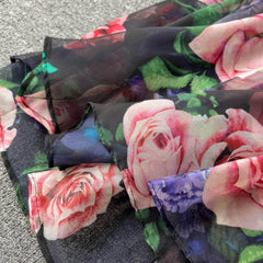 Flared Sleeves Floral Print Midi Chiffon Dress