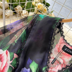 Flared Sleeves Floral Print Midi Chiffon Dress