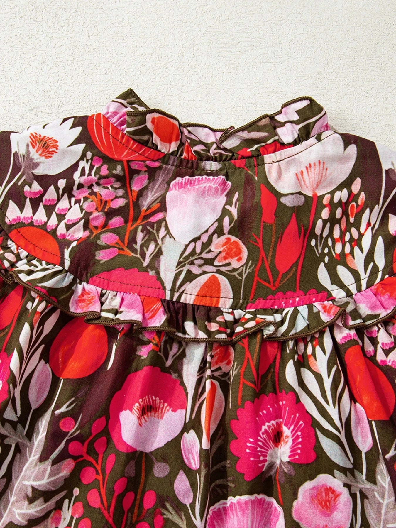 Floral Balloon Sleeve Tie Neck Blouse