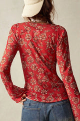 Floral Button-Front Shirt with Bell Sleeves