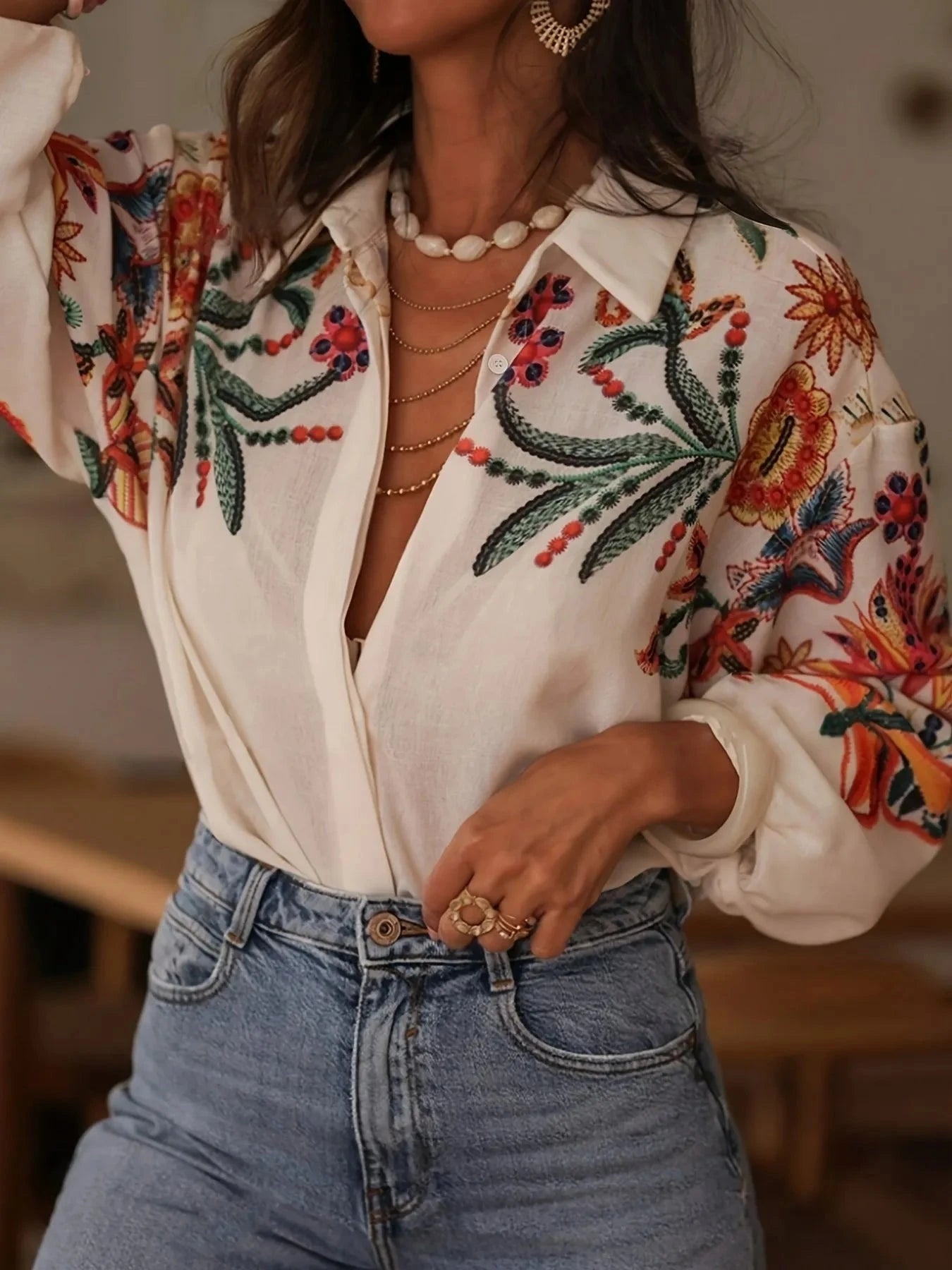 Floral Button Up Long Sleeve Shirt
